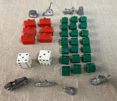 Monopoly Pieces Lot Vintage C1960 Game 8 Metal Tokens 6 Hotels 21 Houses 2 Dice • $6.99