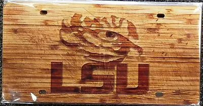 LSU Tigers Woodgrain Design Deluxe Laser Cut Acrylic Inlaid License Plate Tag • $27.32