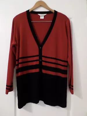 Exclusively Misook Red V-neck Button Front Long Cardigan Sweater Size L • $23.99