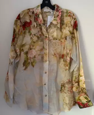 NWT ZIMMERMANN Luminosity Floral Silk Blend Shirt/Blouse Oversized 2/12 $595 NEW • $549.99