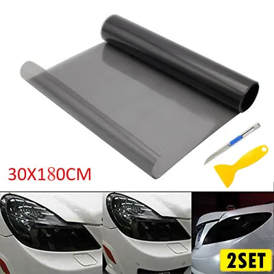 2Set 12 X72  Light Gloss Black Tint Smoke Lens Film Vinyl Wrap Taillight Headlig • $15.99