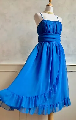 Vintage JOHN CHARLES Cobalt Blue Ruched Ruffle Prom Occasion Formal Dress S 10 • £39