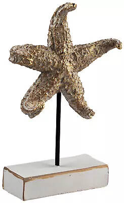 Large White Gold Starfish 22cm Sculpture Ornament - Nautical Home Decor • £14.99