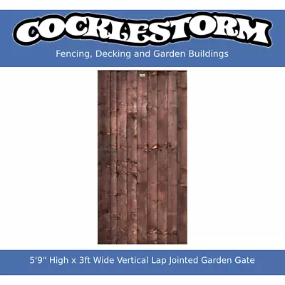 5'9  High X 3ft Wide Vertical Lap Jointed Timber Garden Gate (Dipped Brown) • £119