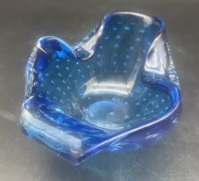 VTG MCM Murano BLUE Bullicante Art Glass Ashtray Trinket Dish Bowl EUC • $24.95