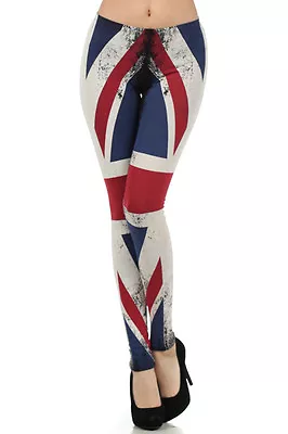 UNION JACK BRITISH FLAG RED BLUE Leggings Pants Cotton Juniors S M L XL • £9.64