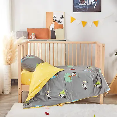 Cars Toddler Boy Bedding Set With Dogs & Bird Print 4 Pcs Cotton Crib Bedding S • $57.87