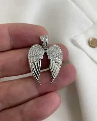 925 Sterling Silver Round Moissanite Angel Wings Pendant 14k White Gold Plated • $139.99