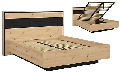 King Size Ottoman Storage Bed Frame EURO 160 Lift Up Oak Effect Black Matt Pont • £774.95