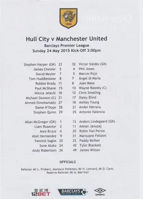 HULL V MAN UTD TEAMSHEET 2014/15 MANCHESTER • £1.75