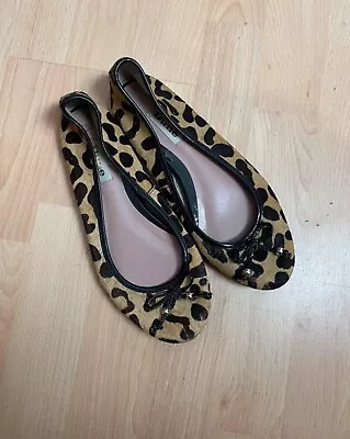 Dune Beige Leopard Ponyskin Animal Slip On Ballet Ballerina Pumps Flats 5 38 • £14