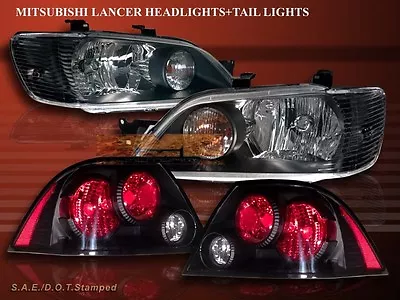 2002-2003 Mitsubishi Lancer Jdm Black Headlights + Black Tail Lights Sedan 4dr • $245.99