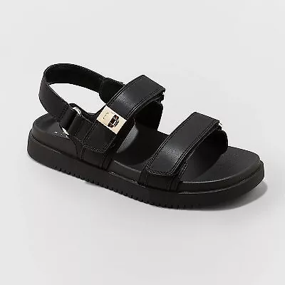 Women's Jonie Ankle Strap Footbed Sandals - A New Day Black 10 • $14.09