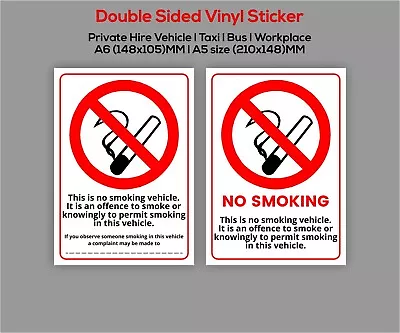 No Smoking Vinyl Sticker Sign A5 A6 Private Hire Car Taxi Van Lorry • £2.99