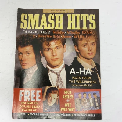 £10 • Buy SMASH HITS 13 Jan 1988 A-Ha, Belinda Carlisle, T’Pau, Billy Idol, Madonna Poster