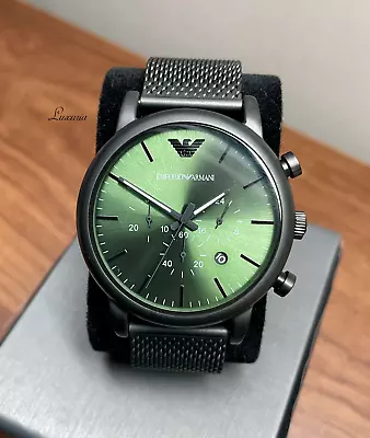 Emporio Armani Luigi Mens Green 46mm Chronograph Black Mesh Strap Watch AR11470 • £109.99