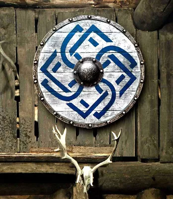 £132 • Buy Hand Carved Viking Shield With Steel Boss Authentic, Wooden, Medieval LARP
