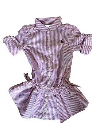 £9.99 • Buy Polo Ralph Lauren Girls Pink Striped T-shirt Dress Tunic Top 5 Years Old