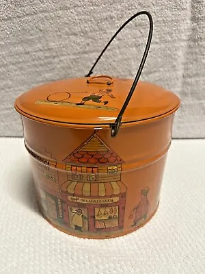 Vintage Metal Tin Lunch Pail Round Townscape • $9.99