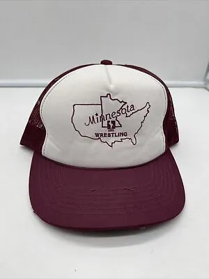 Vintage Minnesota Wrestling SnapBack Trucker Style Hat Foam Front Maroon White • $15.95