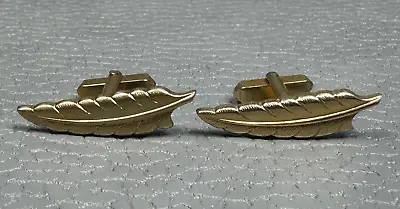 Vintage Figural Leaf Yellow Gold Plated Cuff Links • $19.95