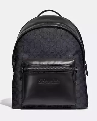 Coach Men's Charcoal/Black Charter Signature C Canvas & Leather Backpack (C2670) • $299.99