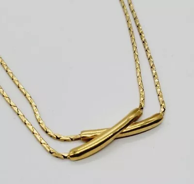 Vintage Napier Gold Tone Crossing Bar Necklace Runway 15  • $24.29