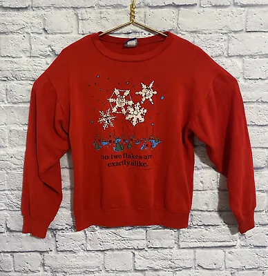 Vintage Christmas Snowflake Sweater Sweatshirt Cartoon Size M 80s USA Winter • $22