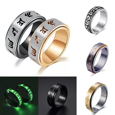 Vintage Six Words Ring Buddha Mantra Spinner Rings Silver Men Women Jewelry Gift • $3.19
