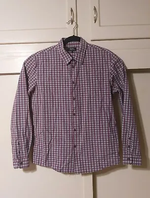 A.P.C. Button Front Shirt Red Plaid Check Long Sleeve Men's Size Large L • $43