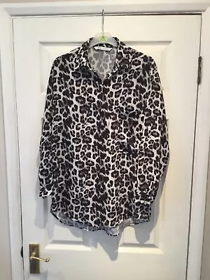 New ZARA Leopard Print Blouse Top Shirt Small 8 10 Oversized • £6.50