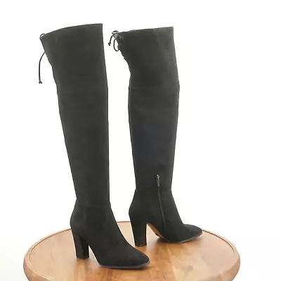 Vince Camuto Womens Tapley Boots Over Knee Textile Black Block Heel Size 8M • $34.95