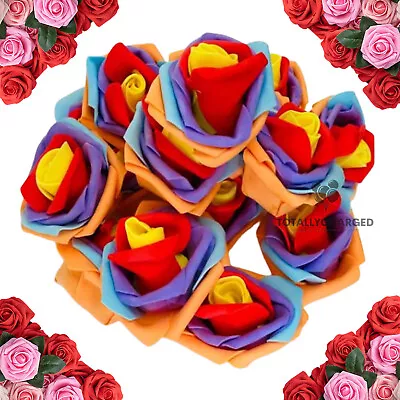 100 Pcs Large 6CM Artificial Flowers Foam Rose Heads Wedding Party Decor Bouquet • £4.99