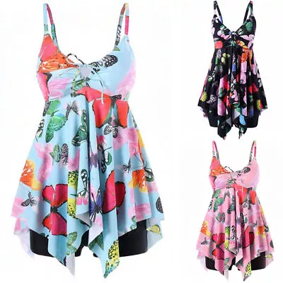 Womens Padded Tankini Set Swimsuit Skirted Swimwear Swim Dress Costume Plus Size • £15.89