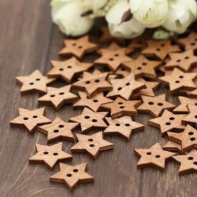 £3.38 • Buy 100PCS Decorations Sewing Craft DIY Buttons 2 Holes Wooden Star Shape