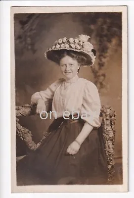 RPPC Real Photo Postcard Edwardian Lady Fashion  Fab Hat  With Flowers • £3.99