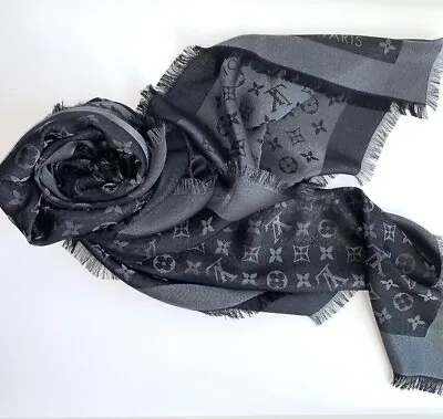 Authentic Louis Vuitton Black Shine Monogram Shawl M75123 • $445