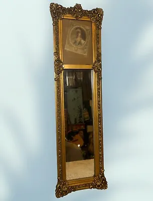 Antique French Trumeau Giltwood Gesso Narrow Wall Mirrror 32” H X 9.5” L • $195.49