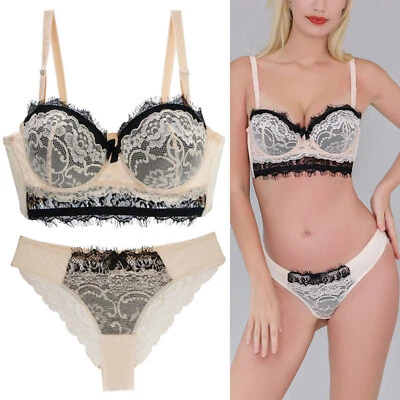 Women Sexy Lace Balconette Padded Push Up Multiway  Strapless Bra Sets Panties • £10.98