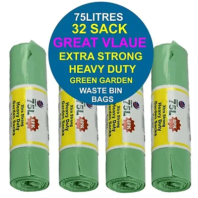 32 Large Garden Refuse Bags Sacks Heavy Duty Rubbish Waste Bin 4 X 8PK Green • £11.99