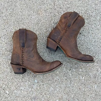 Lane Plain Jane Ankle Booties Womens 6.5 Cognac Leather Cowboy Boot Western • $80.99