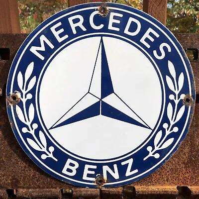 Vintage Mercedes Benz Porcelain Sign Gas Motor Oil Station Pump Plate Ad Rare • $119.99