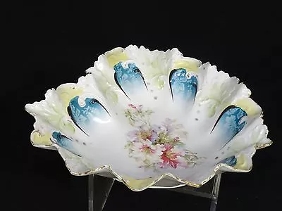 EXQUISITE LATE 19c. ART NOUVEAU UN-MARKED RS PRUSSIA IRIS MOLD BOWL • $175