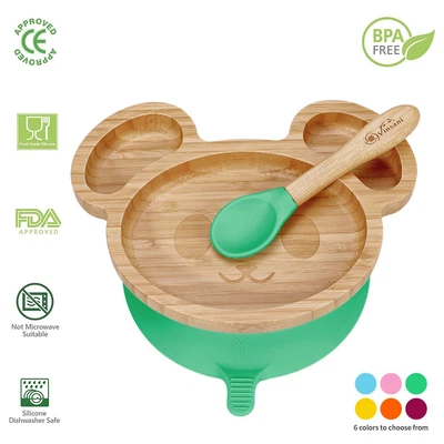 Mouse Bamboo Plate And Spoon Set Suction Plate Stay-Put Design • £10.99