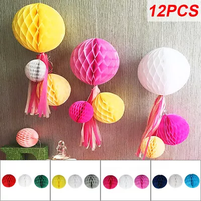£2.99 • Buy 12Pcs Tissue Poms Paper Pom Honeycomb Balls Fan Lantern Wedding Party Birthday