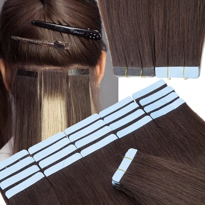 £27.77 • Buy Full Head THICK Tape In Remy Human Hair Extensions Skin Weft Straight Dark Brown
