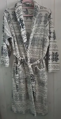 Snowflake Fleece Dressing Gown Size Uk S White & Navy Blue Very Warm Cosy Used • £8.99