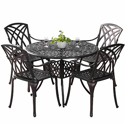 Cast Iron 5 Piece Outdoor Patio Dining Set Bistro 42 Table And Chairs Set Of 4 • $498.99