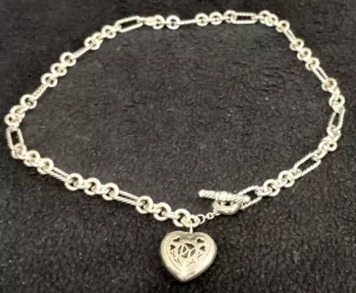 Vintage David Yurman Sterling Silver 18K Yellow Gold Cable Heart Figaro Necklace • $500