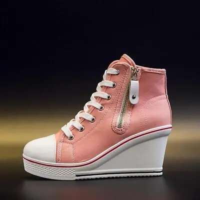 $36.99 • Buy Lady's High Top Wedge Heel Sneakers Women Pumps Lace Up Sport Canvas Shoes New